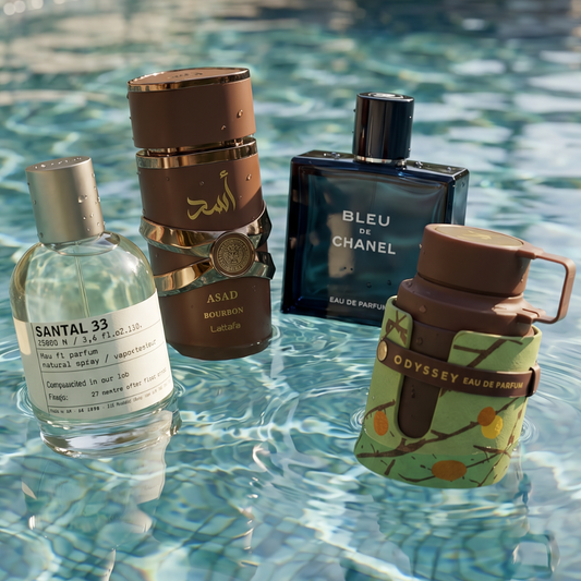 SANTAL 33, BLEU CHANEL, ODYSSEY DUBAI CHOCOLATE, ASAD BOURBON